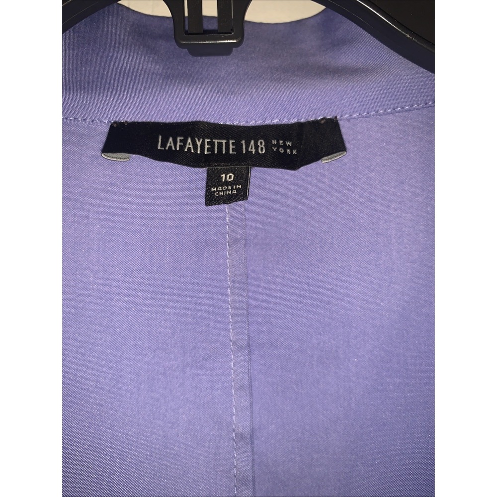 Lafayette 148 New York Sheath Dress 12 Blue Sleeveless V-Neck Knee Length Preppy - Picture 8 of 13